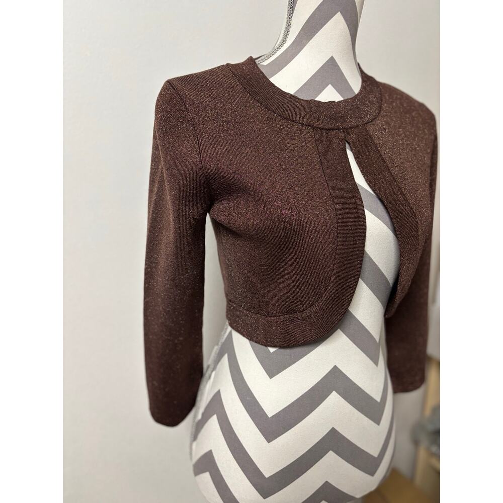 Michelle Antonelli Silk Blend Metallic Bolero Shrug Brown Gold Shimmer Small - Picture 2 of 14